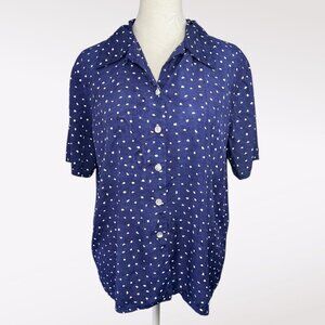 Vintage California Krush Navy Polka Dot Button Front Blouse Medium